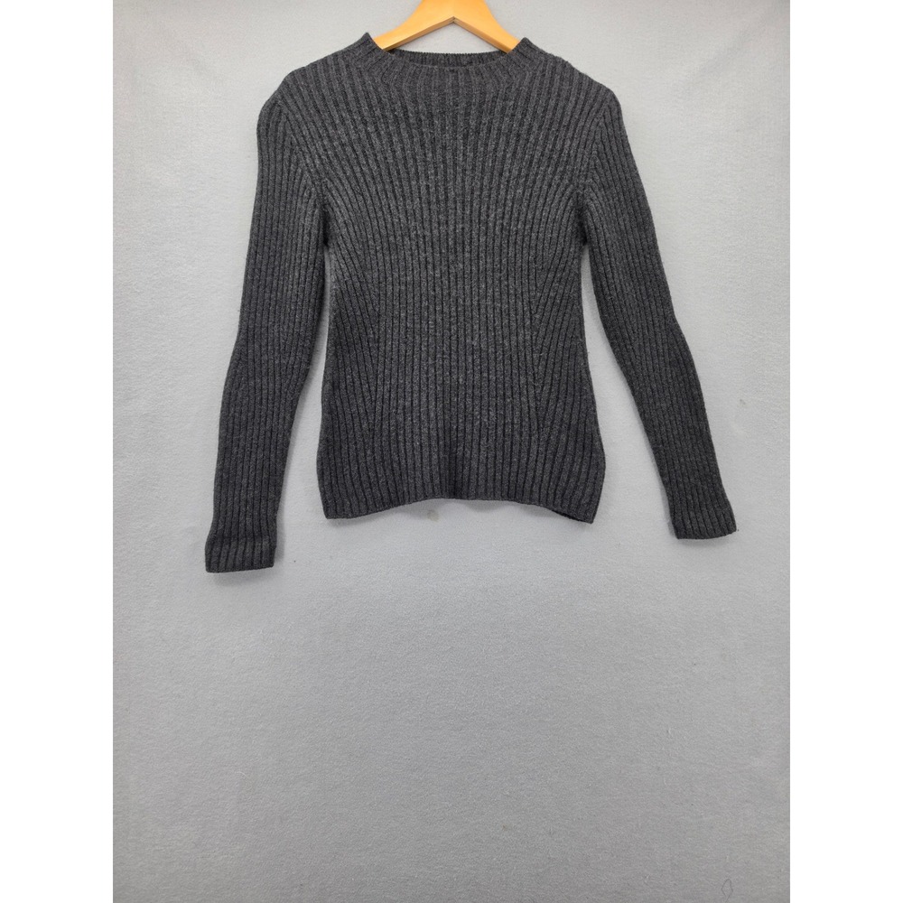 Banana Republic 100% Merino Wool Ribbed Sweater Gray Crew Neck Womens Small USA